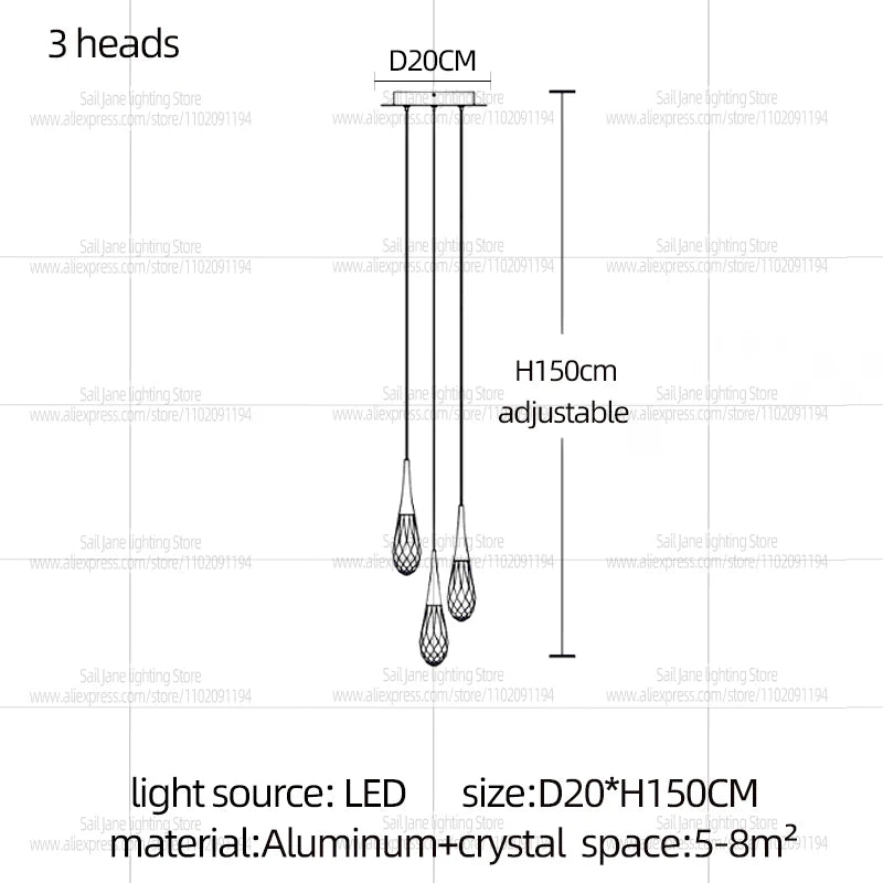 Modern Luxury Crystal Chandelier Hanging Staircas Water Droplet Pendent Lamp Villa Living Room Ceiling Light Attic Pendant Light