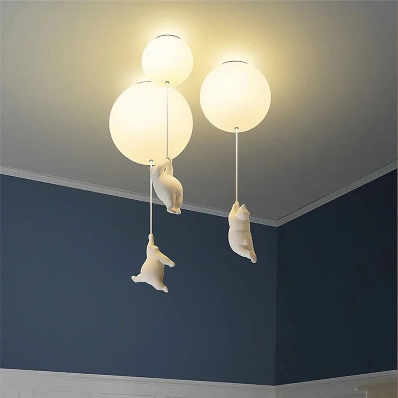Designer Polar Bear Cartoon Pendant Chandelier - LED Resin Kid's Room Light