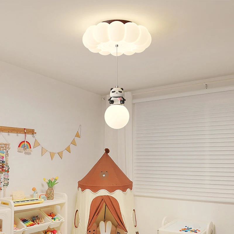 Children's Room Cloud Ceiling Lights LED Panda Hanging Ball Light French Cream Style Baby Room Boy Girl Bedroom Ceiling Lamps