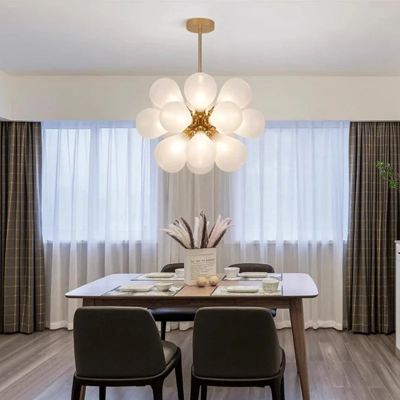 Modern Blue Glass Bubble Ball Chandelier Light - Decorative Ceiling Pendant Lighting Fixture for Living Room, Bedroom & Dining Room