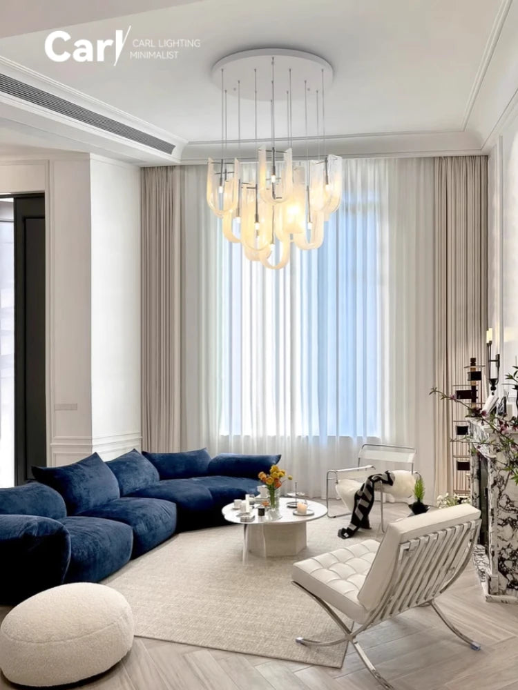 Ribbon Light Luxury Restaurant Cream Style Chandelier Designer Atmospheric High-end Staircase Chandelier Glass Chandelier