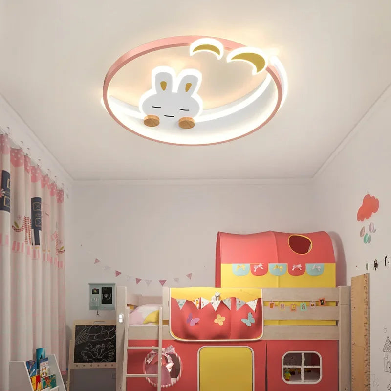 Warm Cute White Rabbit Design Children&#39;s Chandelier Ceiling Lamp for Kids Room LED Bedroom Luster Home Decoration Study Lighting
