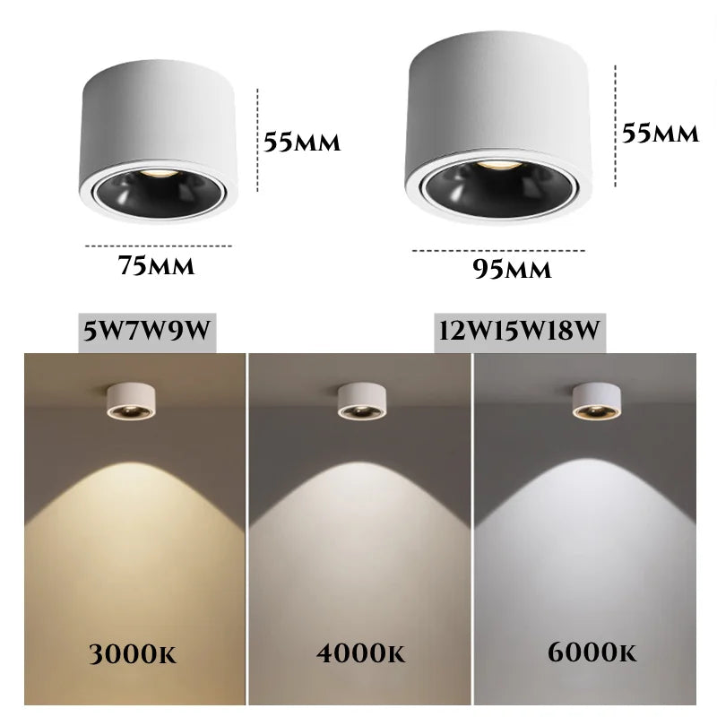 Adjustable Angle ultra-thin round downlight anti-glare household ceiling light LED spot light living room bedroom lighting5W7W9W