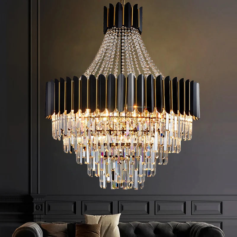 Home Deco Crystal Collection LED Black Gold Chandelier Lighting Lustre Hanging Lamp Suspension Luminaire Lampen For Dinning Room