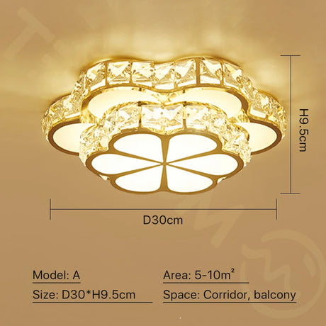 Fashion Flower Crystal LED Aisle Ceiling Chandelier Lamps Gold Plat fonier For Corridor Lustre Corridor Balcony Entrance lighting