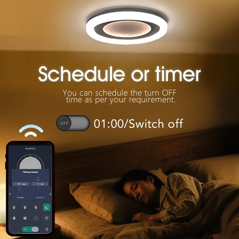 Modern Round Smart LED Flush Mount - 75W Dimmable Ceiling Light for Bedroom