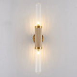 Modern Gold Wall Sconce 2-Light Ribbed Glass Wall Lamp for Bedroom Living Room