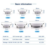 6pcs/lot Led Downlights 220V Ceiling Light 3W 5W 7W Recessed Down Light Round Panel Light 9W 12W 15W Spotlight Indoor Lighting