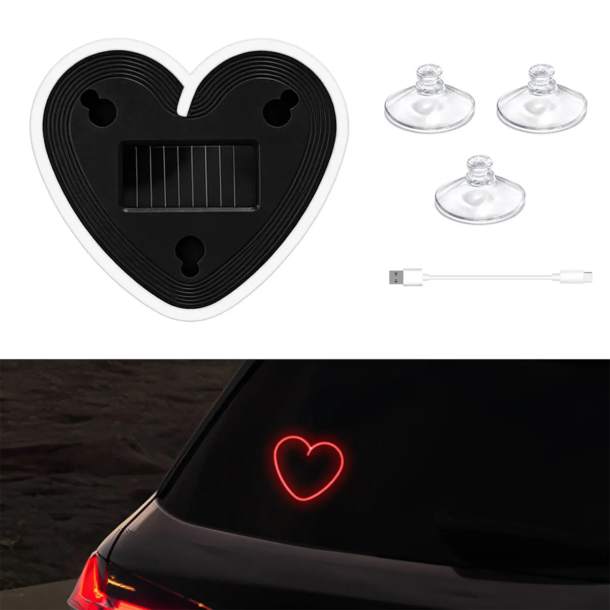 Universal Solar Heart-Shaped RGB LED Car Atmosphere Light - Dynamic Gradient Interior Ambient Decoration Lamp & Vehicle Accessory