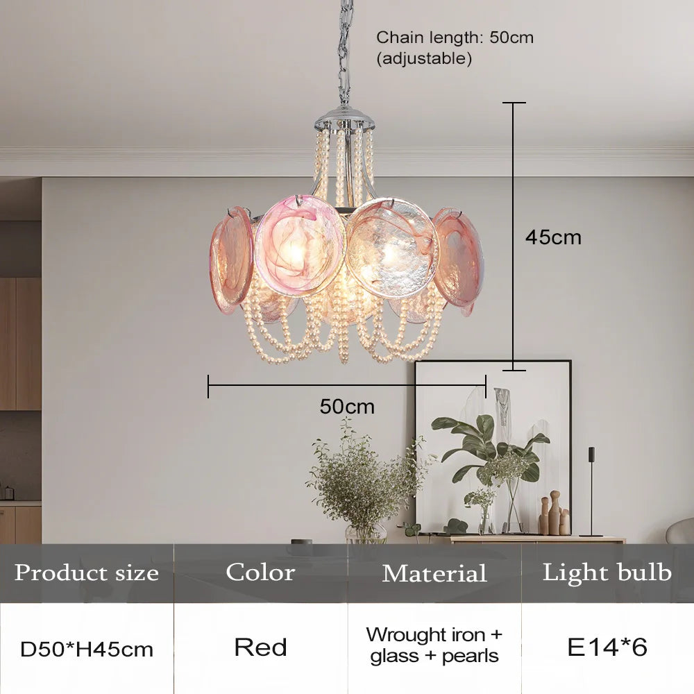 French Flower Glass Pendant Light Creamy Pearl Romantic Master Bedroom Lighting High-end Restaurant Lights