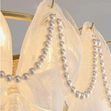 Luxury Glass Chandelier with Pearl Accents - Modern Ceiling Pendant Light Fixture for Living Room, Dining Room & Bedroom