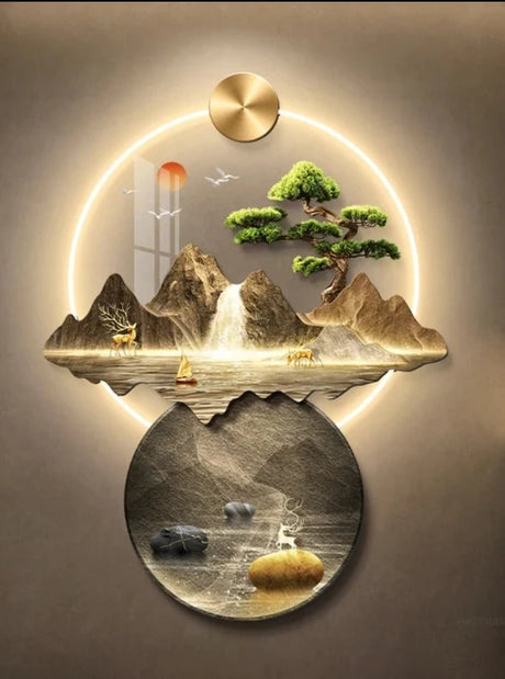 Light Luxury Corridor Home Decoration with Light Chinese Style Landscape Decorations Hanging Living Room Background Wall Decor