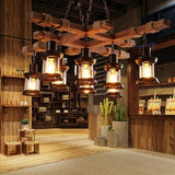 8-Light Rustic Country Chandelier Wood Pendant Lamp Industrial Ceiling Light Adjustable Height Vintage Style for Home Cafe Bar