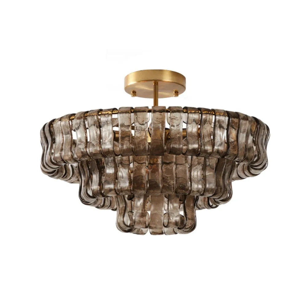 Italian Murano Glass Ceiling Chandelier Light - Handcrafted Luxury Flush Mount Pendant Fixture for Living Room, Bedroom & Restaurant Decor