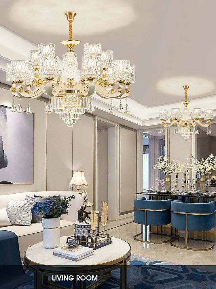 2025 New European Style Crystal Living Room Ceiling Chandelier Modern Light Luxury High-class Dining Room Pendant Lustre Fixture