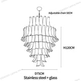 Modern Silver Branch Chandelier, Murano Horseshoe Glass Shade Lustre, Dimmable Pendant Lamp for Dining Room, Decor for Ceilings