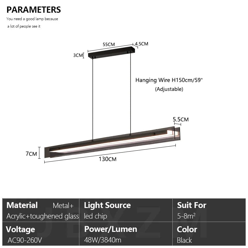 Linear Dining room chandelier kitchen island lighting dining table bar lamp led long strip modern lamp glass Pendant light black