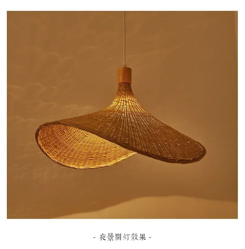 Classic Bamboo Lustre Chandelier Hanging Lamp Ceiling Handmade Rattan Pendant Light Fixture Weaving Home Living