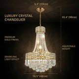 Modern Gold Crystal Chandelier, Empire Style Dimmable K9 Crystal Pendant Light Adjustable Chain Hanging Lamp for High Ceiling Living Room Bedroom Dining Room Kitchen Island Hallway Staircase