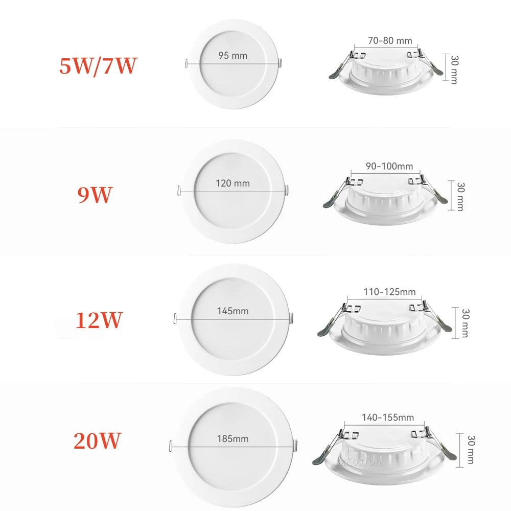 LED Downlight Recessed Ceiling Lamp 5W 7W 9W 12W 20W AC220V Cold White LED Spotlight for Living Room Corridor Bathroom Kitchen