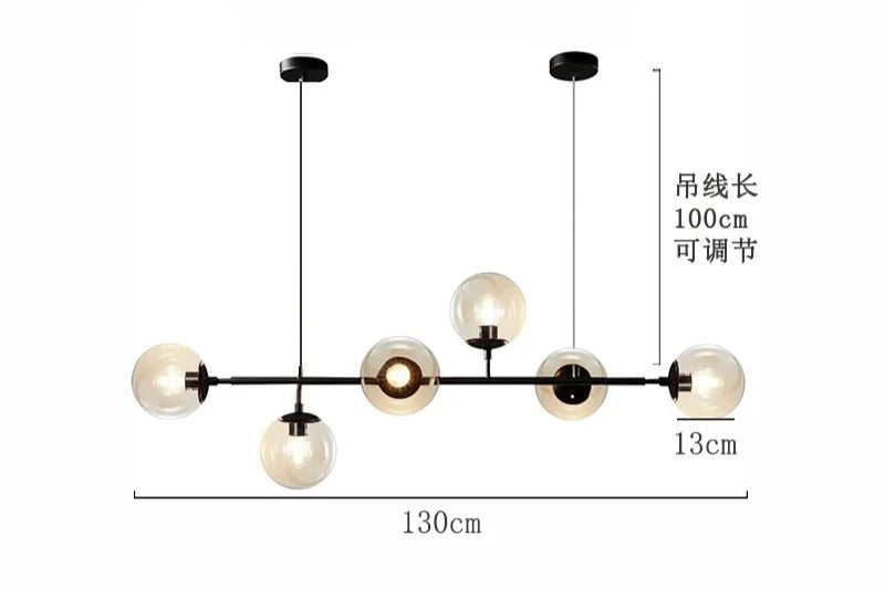 Modern Globe Linear Chandelier 6 Light Milk Glass Chandeliers Pendant Light Fixture Mid Century Sputnik Island Lights