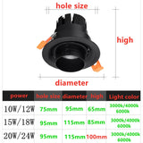 2025 New Style Zoom Beam Angle Adjustable 15-60 Degree Recessed Dimmable LED Downlight 10W12W15W18W20W24W COB Ceiling Spot Light