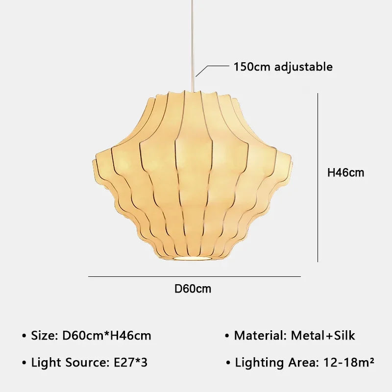 Japanese Wabi-Sabi Silk Ceiling Chandelier - Modern Organic Fabric Pendant Light Fixture for Living Room, Dining Room, Bedroom & B&B Decor
