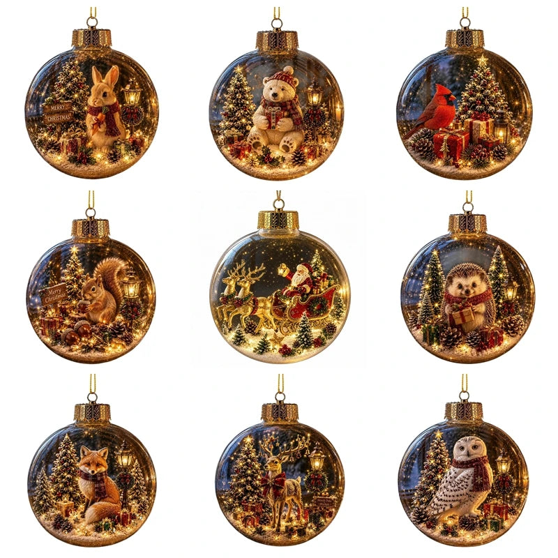 Acrylic Christmas Bell Ornament Decoration 3D Snow Globe Santa Snowman Ball Hanging Xmas Tree Pendant Christmas Party Decoration
