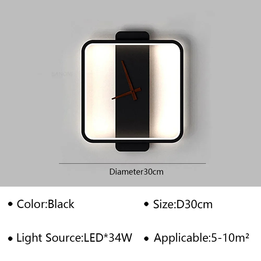 Modern LED Wall Lamp Clock Sconce for Bedroom Bedside Living Dining Room Aisle Porch Corridor Home Decors Lighting Fixture Luster