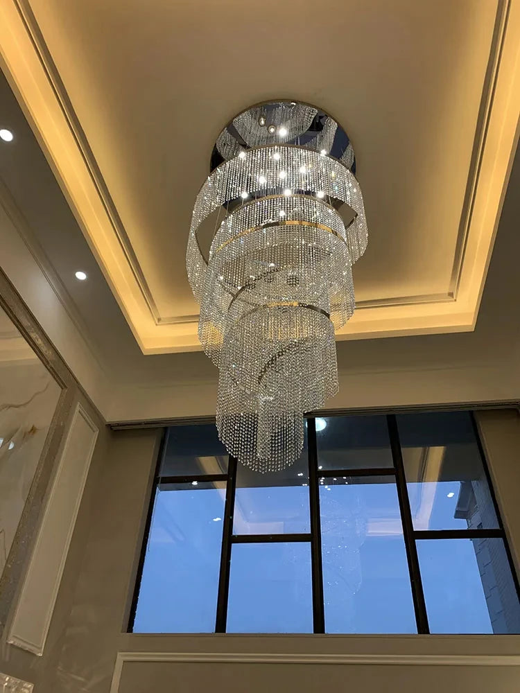 Large Spiral Design Crystal Chandelier For Staircase Hallway Lobby Modern Led Cristal Lamp Luxury Home Decor Led Light Fixture