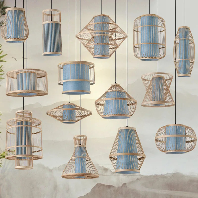 Chinese Bamboo Weaving Bamboo Chandelier Zen Tea Room Hot Pot Restaurant Light Hotel Hotel Balcony Japanese Retro Lantern Lights