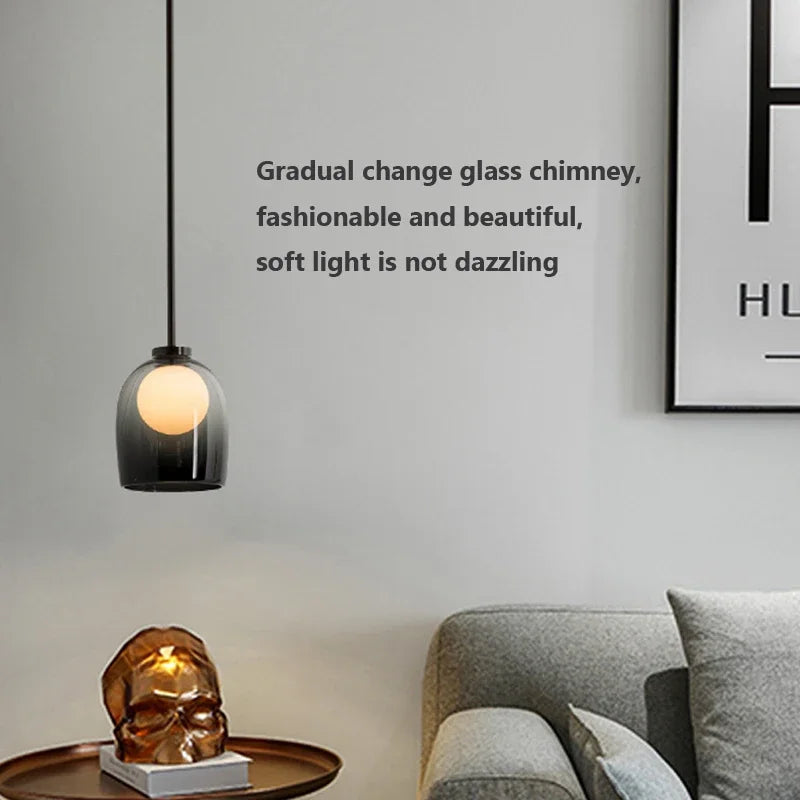 Nordic Simple Modern Hanging Loft Glass Lustre Pendant Lights LED Bedroom Bedside Living Dining Room Cafe Lamp Room Decor