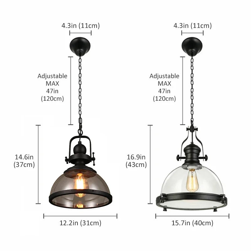 Iron LED Pendant Lights Loft Industrial Kitchen Hanging Lamp for Dining Room Decors Home Light Fixtures Glass Lampshade