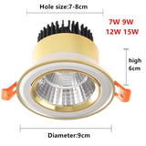 Gold Electroplated Recessed LED Downlights - Ultra-High Quality COB Ceiling Spotlights