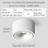 Surface-Mounted LED Ceiling Light Dimmable Spotlight Downlight Adjustable Brightness Modern Design for Home Commercial Lighting