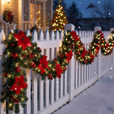 Christmas LED Rattan Garland 2.7m Artificial Xmas Tree Wreath, Decorative Banner for Home Fireplace Door Staircase Party Decor