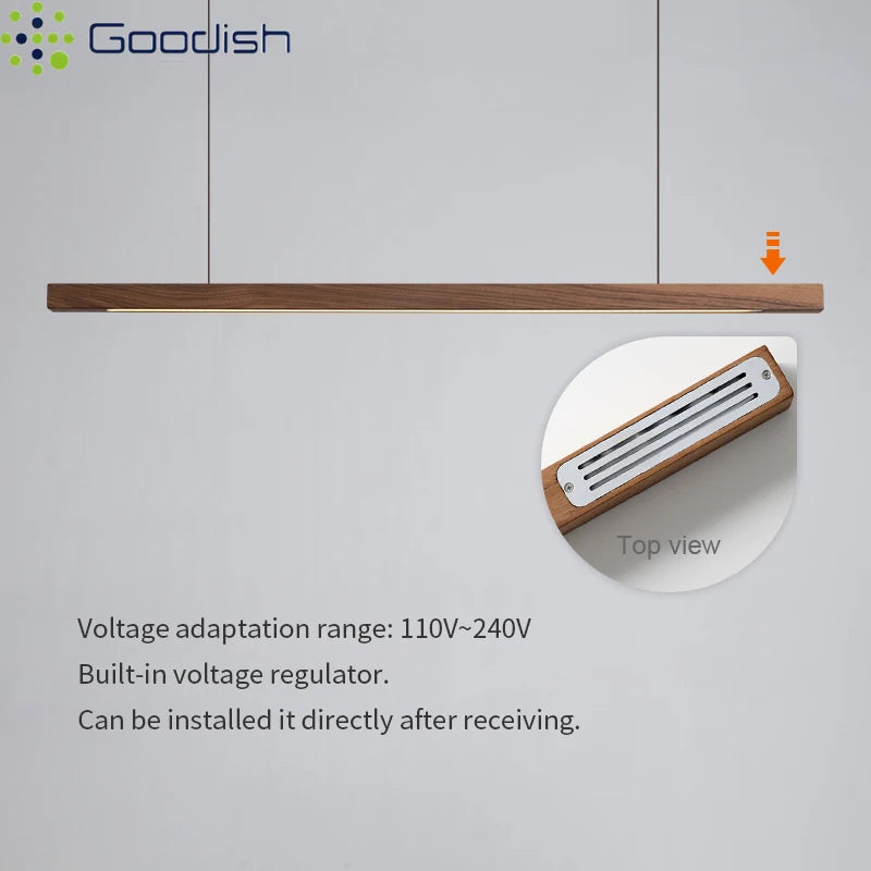 Stylish Minimalist Creative Wood Long Strip Hanging LED Pendant Lights Fashion Lamps for Living Room Home Decoration Chandelier