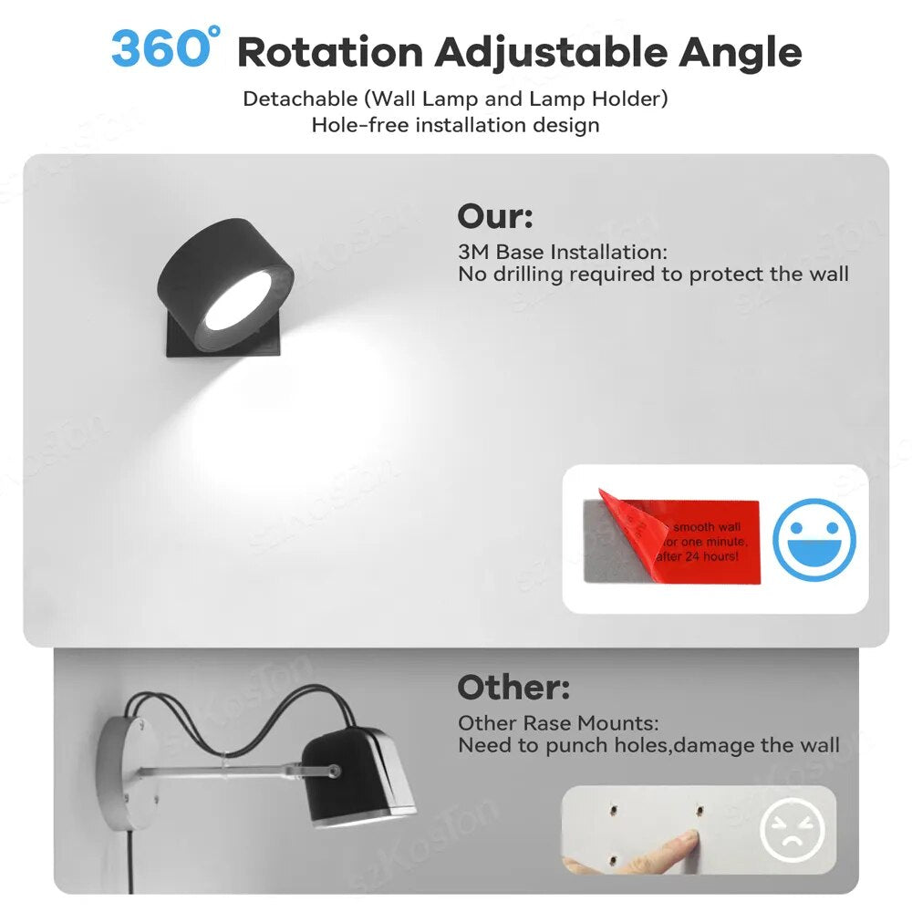 Modern Indoor Wall Lamp Magnetic 360 Projector Rechargeable Sconce Home Lighting Bedroom Living Room Aisle Decor LED Wall Light