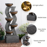 52.8" 6-Tier Outdoor Water Fountain with LED Lights, Large Cascading Resin Waterfall for Garden Patio Yard Deck, Custom