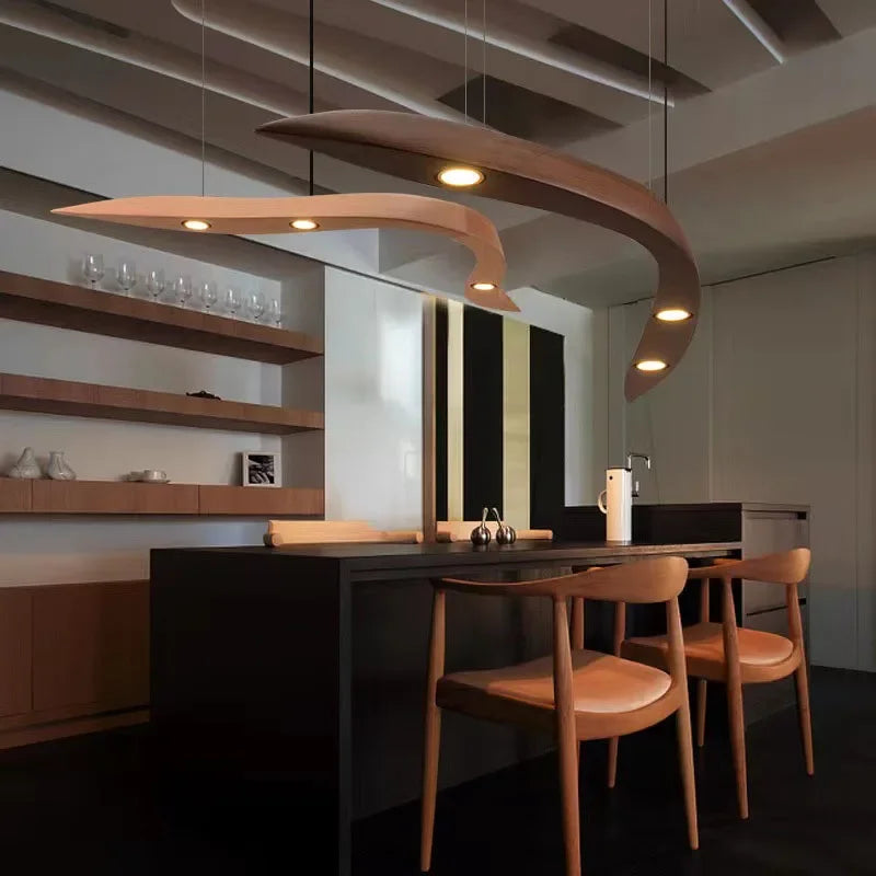 Modern Wooden Pendant Light LED Hanging Lamp Fixture for Living Dining Room Exhibition HaIl lndoor Decor Lighting Ceiling Lamps