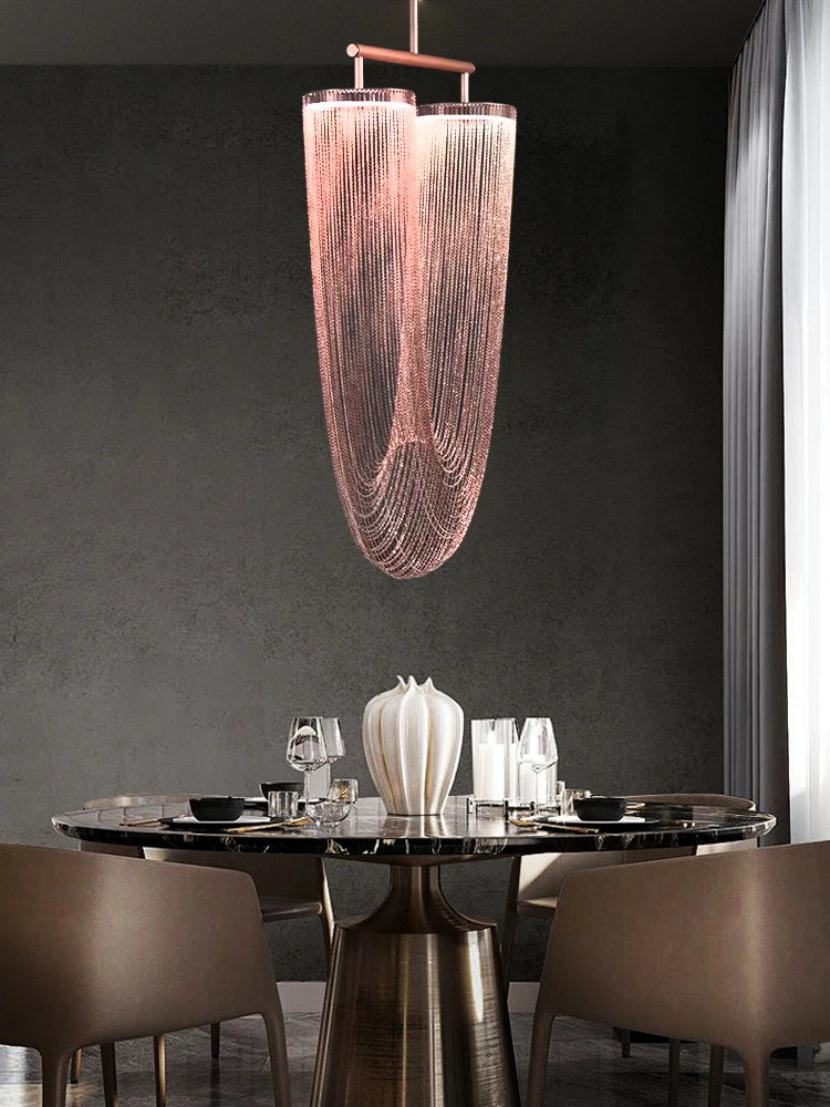 Modern Hanging Lamp Gold/Rose Gold/Chrome Metal Tassel Ceiling Chandeliers Stair Pendant Lighting Fixtures Dining Room Lustre