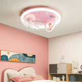 Full spectrum eye protection children's fan LED ceiling light for male and female bedrooms cartoon moon astronaut ceiling light