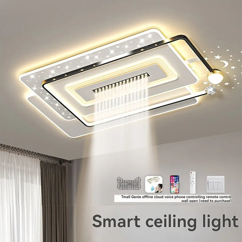 Modern LED Ceiling Light with Adjustable Spotlights - Dimmable Smart Fandelier Chandelier with Remote Control for Living Room