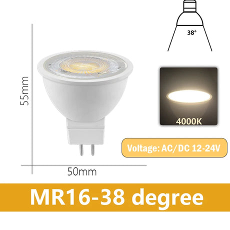LED Spotlight MR16 12PCS GU5.3 Low Voltage AC/DC12V-24V  3-7W 120/38 Degree Warm White Light No Flicker for Home and Office