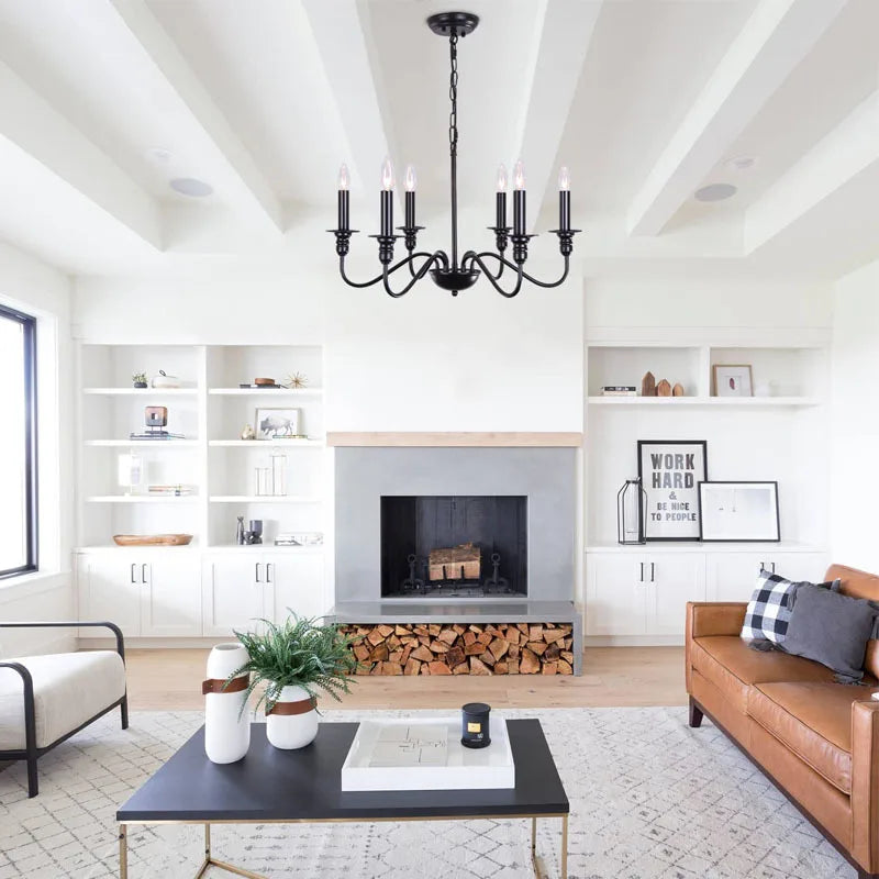 Retro Loft Living Room Chandelier - Vintage American E14 Black & Gold Light