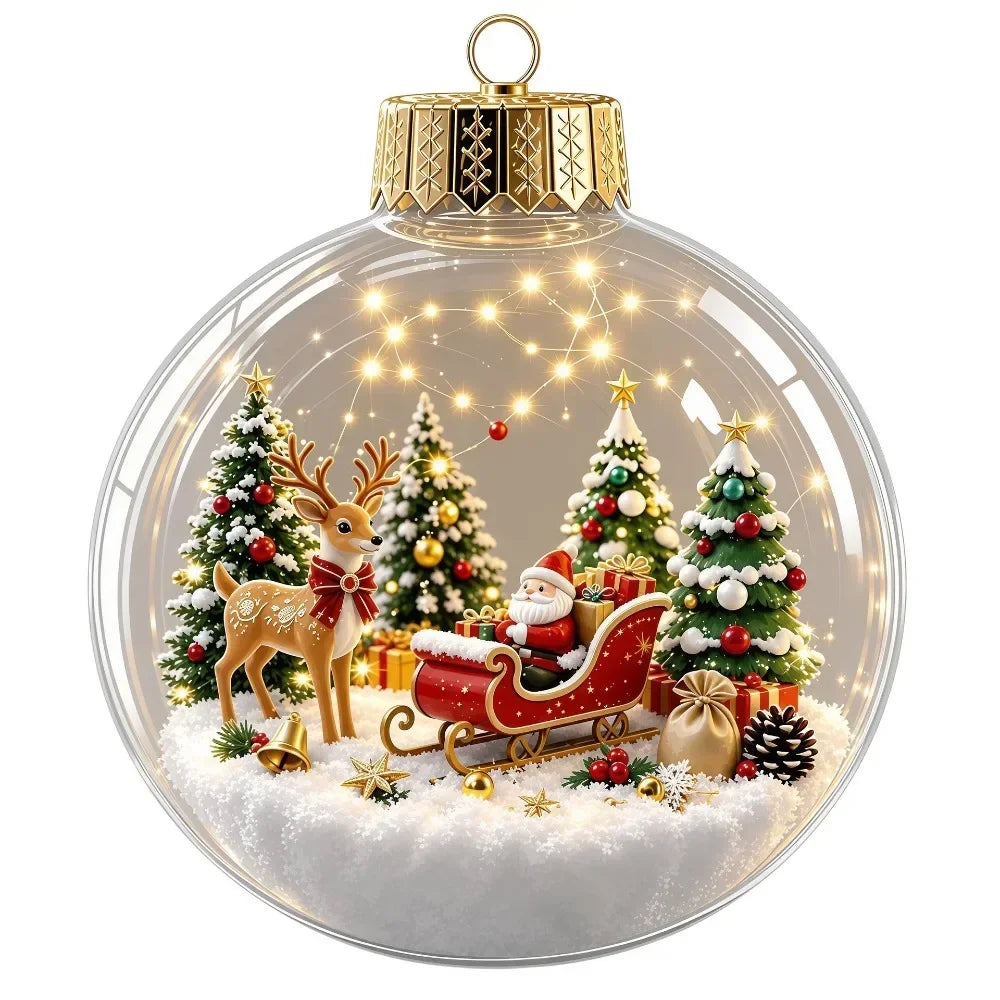 1pc 8CM Size Acrylic Material Christmas Ball Ornament Transparent Design with Light Santa Claus Pendant Hanging Christmas Decor