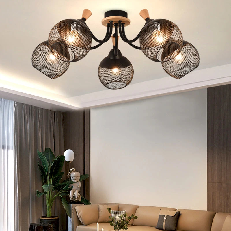 Chandeliers living room ceiling lamp kitchen solid wood E27 pendant lights dining room white/black ceiling light
