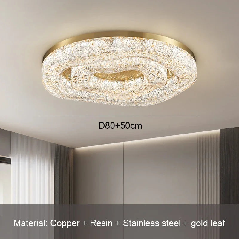 Luxurious Golden-gloss Chandelier, Round Copper Chandelier, For Dining Room, Living Room, Bedroom, Home Decoration, Resin Chande