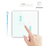 Touch Dimmer Switch 1Gang 1Way LED Dimmable 220V Wall Light Switch With Crystal Glass Panel Dark Backlight Memory Function