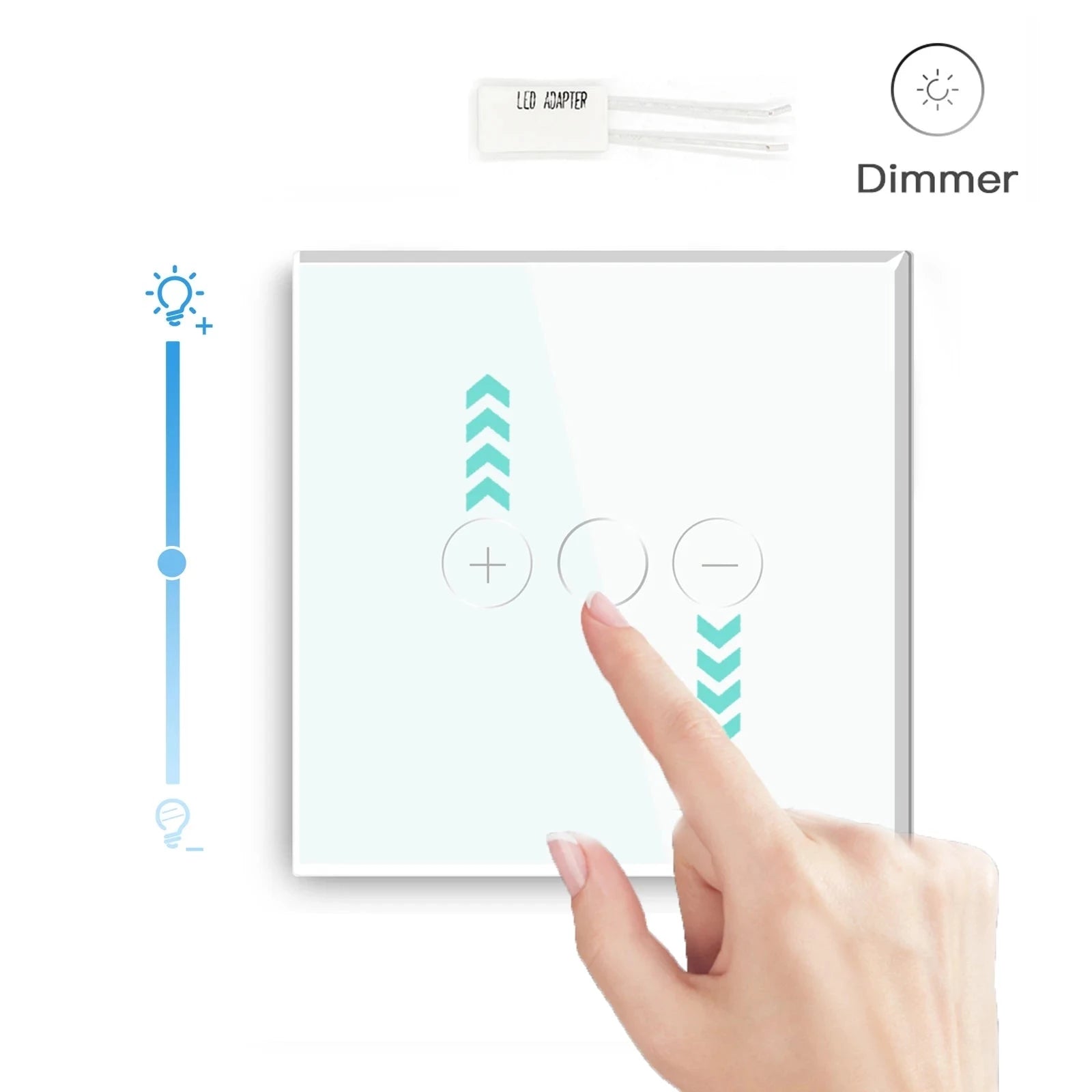 Touch Dimmer Switch 1Gang 1Way LED Dimmable 220V Wall Light Switch With Crystal Glass Panel Dark Backlight Memory Function